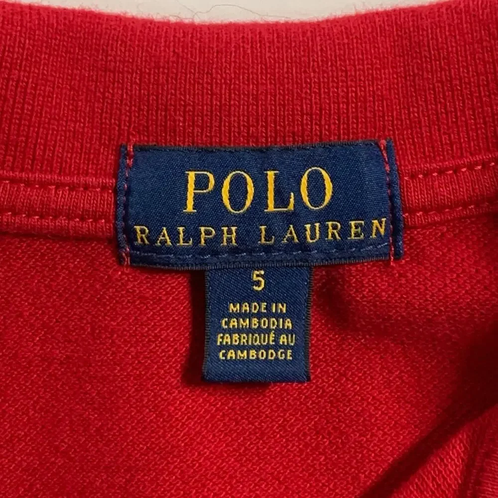 Polo Ralph Lauren 5 Boys Polo Bear Red Long Sleeve Polo Shirt Preppy
